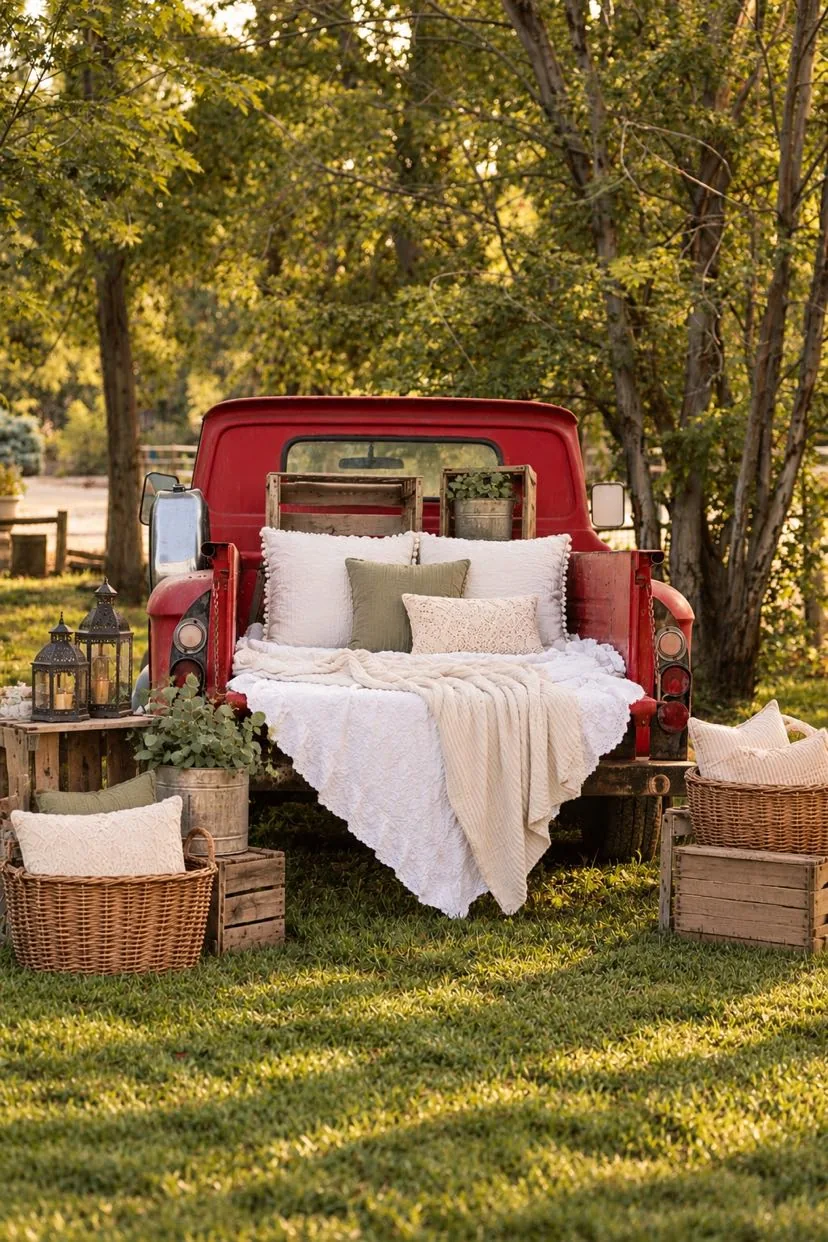 Vintage red farm truck